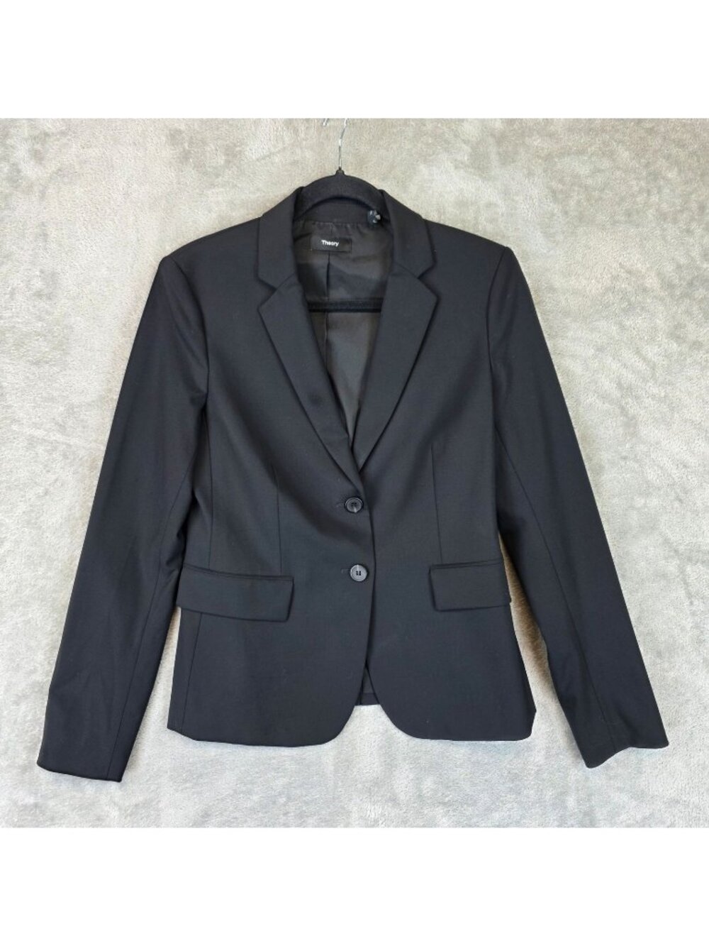 Theory Blazer Womens 2 Black Carissa Classic Suit Wool Stretch Lined Jacket Work